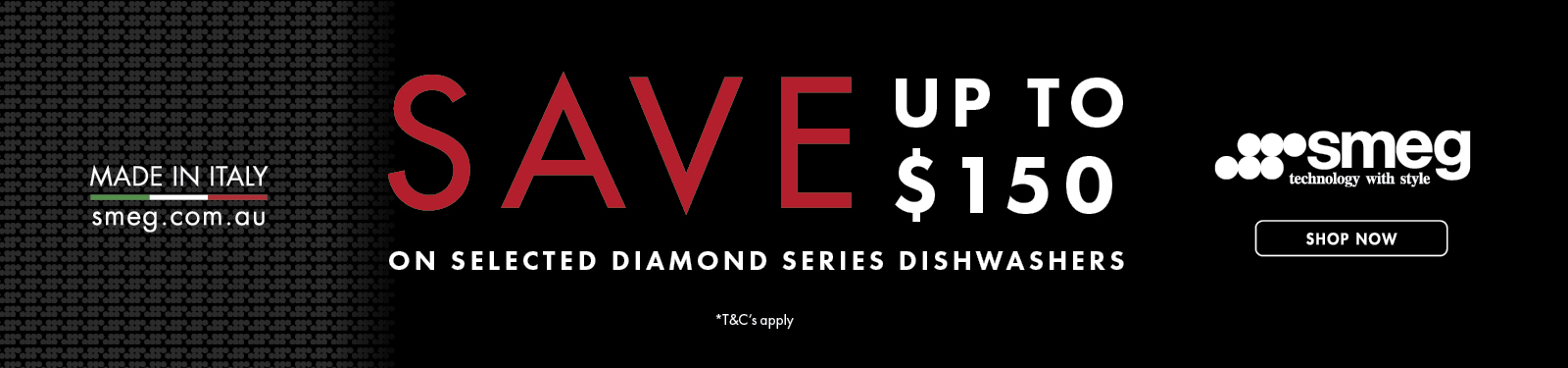 Save $150 On Smeg Diamond Dishwashers