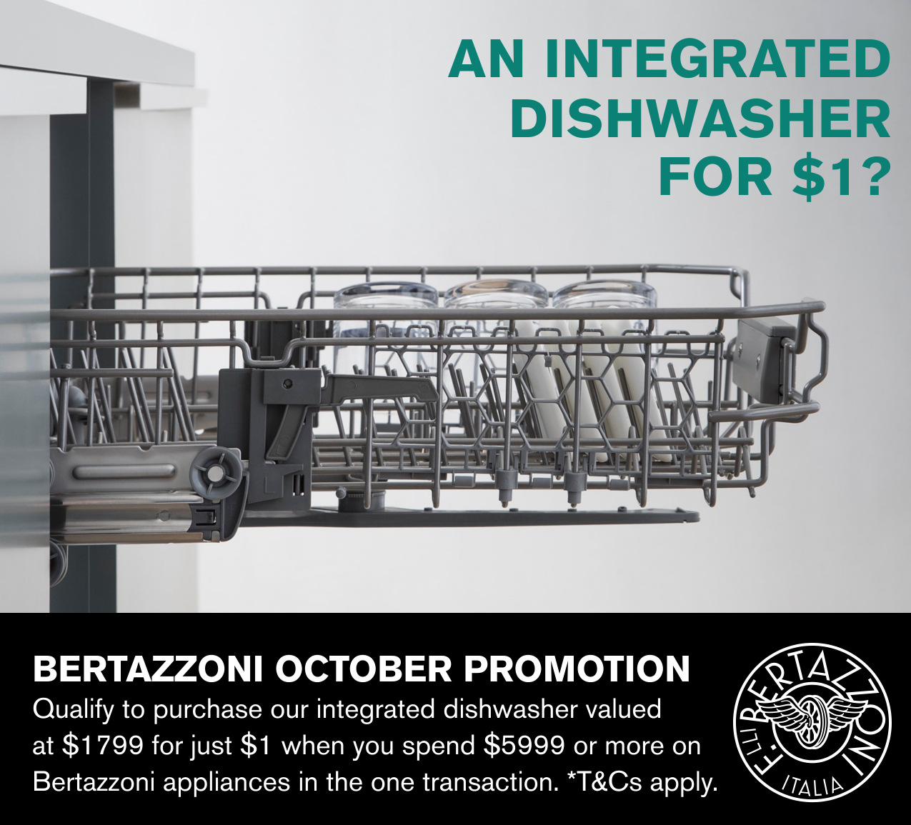 Purchase An Integrated Dishwasher For $1 When You Spend Over $5999 On Bertazzoni Appliances