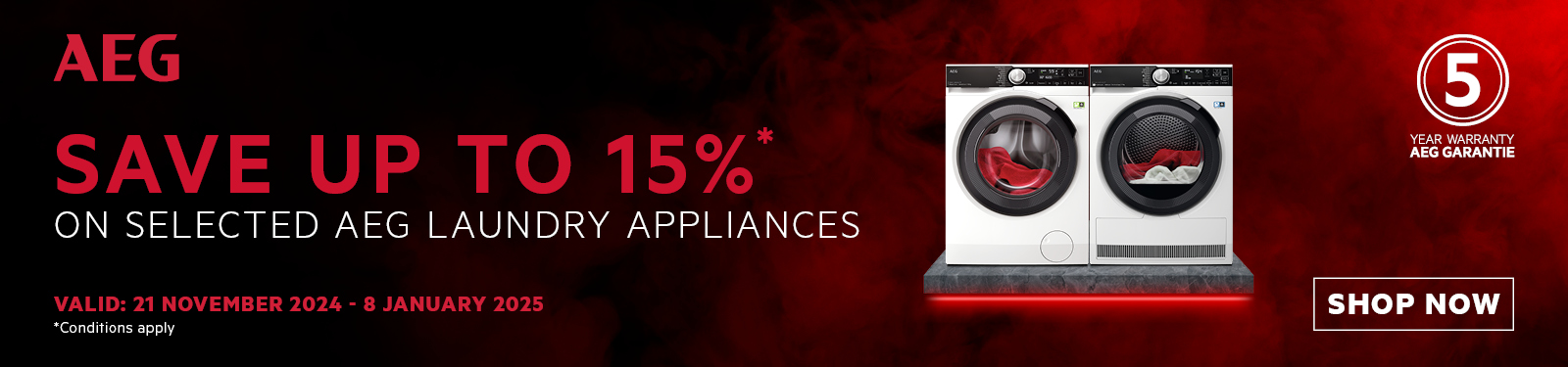 Save Up To 15% On Selected AEG Laundry Appliances