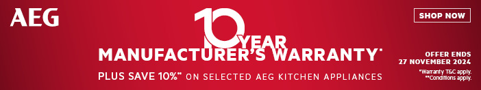 10 Year Warranty Plus Save 10% On Selected AEG Kitchen Appliances at Elite Appliances