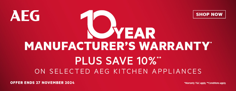 10 Year Warranty Plus Save 10% On Selected AEG Kitchen Appliances at Elite Appliances