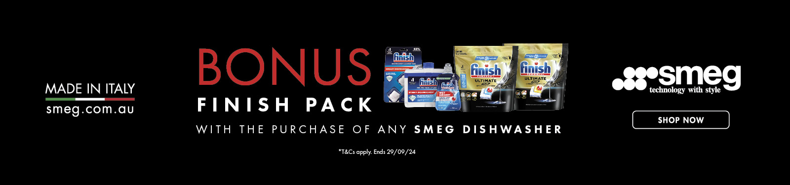 Bonus Finish Pack On Selected Smeg Dishwashers