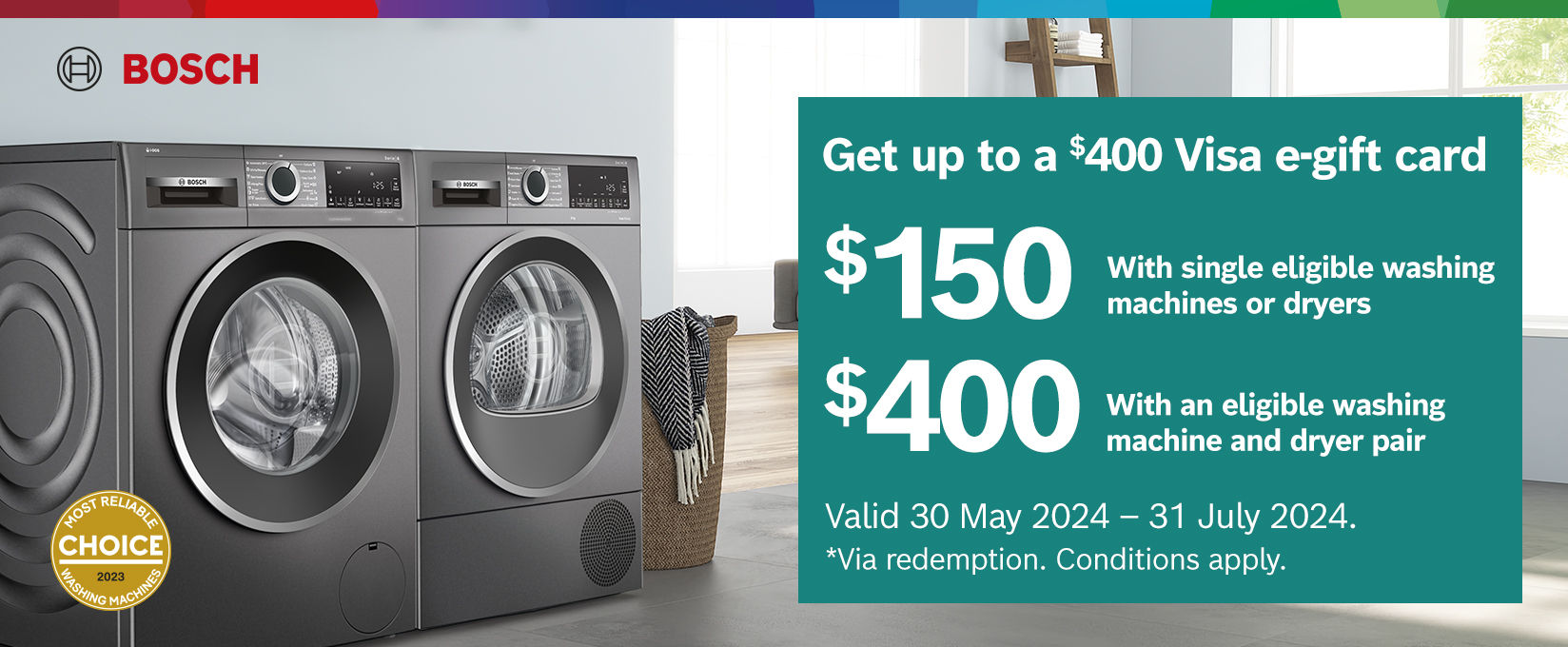 Bonus Visa e-Gift Card Up To $400 On Selected Bosch Laundry Appliances at Elite Appliances
